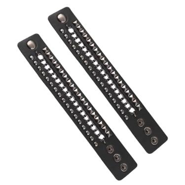 Imagem de Generic Pulseiras Punk Vintage Com Rebite para Mulheres e Homens, 2 Peças de Pulseira de Couro Sintético Multicamadas para Festa de Banda de Rock, 8,3 X 1,4 pol., Adequadas para a Maioria das Pessoas