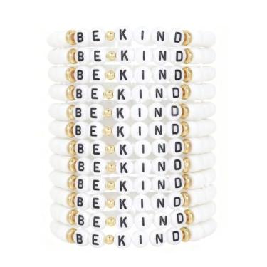 Imagem de twinkle eye 12 pulseiras Zhang shine Be Kind para mulheres e homens coloridos Heishi surfista argila polímero amizade pulseiras empilháveis inspiradoras joias elásticas presentes, One Size, Argila de