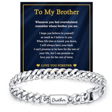 Imagem de VNOX Presente para homens, pai, marido, filho, neto, irmão, prata, aço inoxidável, corrente de elos cubanos, aniversário, dia dos namorados, Sem Pedra Preciosa