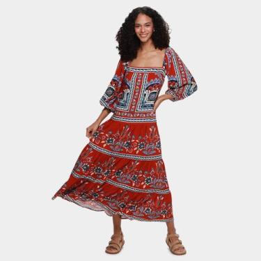 Imagem de Vestido Longo Farm Lenço Nautico, Vermelho, M