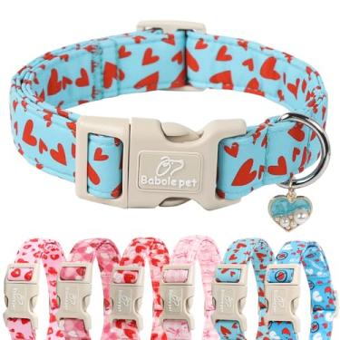 Imagem de Babole Pet Coleira de Dia dos Namorados - Linda coleira azul para cães para meninas e meninos, durável, ajustável, padrão de coração vermelho, colares para cães pequenos, médios e grandes, GG