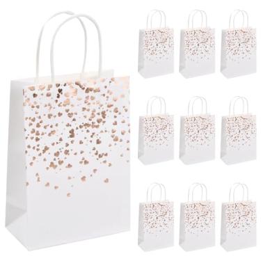 Imagem de 10 sacos de papel kraft, envelope com alça, sacos de papel bronzeador com alças, presente branco para aniversários, festas, casamentos, lojas (coração)