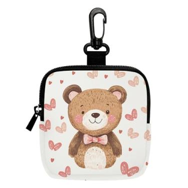 Imagem de Mini porta-moedas de urso fofo, bolsa multifuncional para chaves, moedas, fone de ouvido, batom, porta-cartões, organizador de cabos de dados, bolsa com zíper, acessórios
