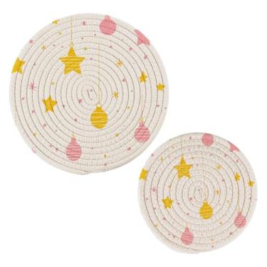 Imagem de Wassud Conjunto de trivet de estrelas e balões para pratos quentes, suportes redondos de algodão, almofadas quentes, porta-copos elegantes, decoração de cozinha e acessórios, 2 peças