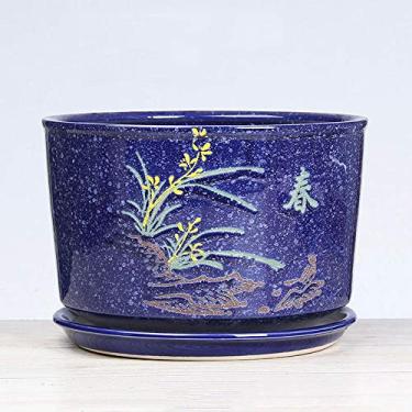 Imagem de uhyOHF Vaso de flores de cerâmica estilo chinês bonsai recipientes de cacto plantador de jardim varanda decoração de mesa ornamentos artesanato criativo interior planta verde carnuda vaso de mesa