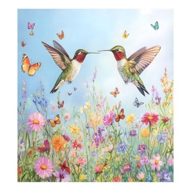 Imagem de Qilmy Capa magnética de flores silvestres e beija-flores para lava-louças, 58 x 66 cm, capa decorativa para geladeira para porta frontal, adesivo, máquina de lavar, painel de geladeira, decalque para