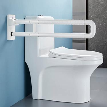 Imagem de uhyOHF Barra de apoio de vaso sanitário dobrável e dobrável, aço inoxidável, trilho de segurança para banheiro, antiderrapante, com apoio de braço dobrável para idosos, deficientes, crianças (branco