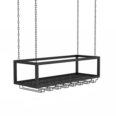 Imagem de Suporte de garrafa de vinho para pendurar no teto, prateleira de armazenamento de copos de ferro para casa, prateleira organizadora flutuante de metal para cozinha