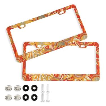 Imagem de CEBUGI Pacote com 2 molduras para placa de carro de alumínio com 2 furos girassol acessórios automotivos para placas dianteiras e traseiras orifício elíptico