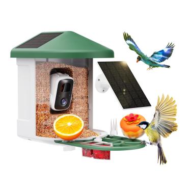 Imagem de HARYMOR Alimentador de pássaros com câmera com inteligência artificial para identificar espécies de pássaros, casa inteligente para pássaros com câmera, transmissão ao vivo de vídeo HD 2K, alertas de