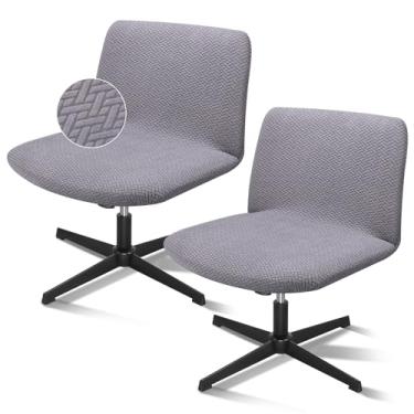 Imagem de Treaful Capa para cadeira cruzada, 2 peças, cinza, sem braços, elástica, chinelo, para escritório, cadeira de computador, capa difusa, assento largo, com detalhes giratórios e pernas cruzadas para