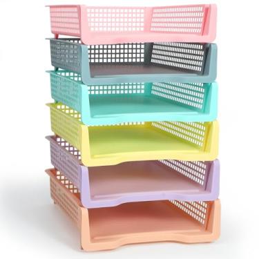 Imagem de Tenceur 6 bandejas dobráveis para sala de aula, bandeja de papel pastel para organização e armazenamento de sala de aula, cestas de plástico empilháveis, organizadores de professores para gavetas de