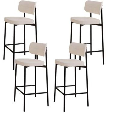 Imagem de Kit 04 Banquetas Alta Bar Cozinha Sala De Jantar Aço Preto Kaira C01 L