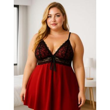 Imagem de Camisola Plus Size com Detalhe em Renda - c8 SHEYLA, Vermelho, 50