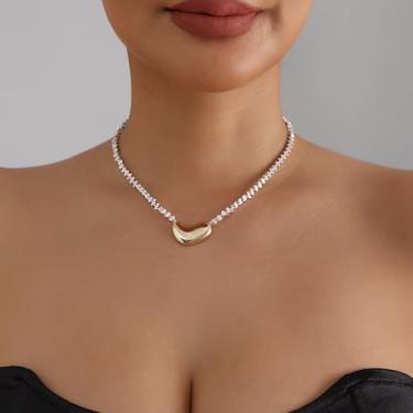 Imagem de Colar de coração feminino com pingente de coração de ouro e prata, corrente de coração grosso, joia para presente, Medium, Latão, Sem Pedra Preciosa