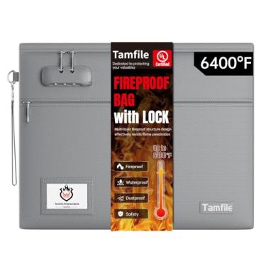 Imagem de Bolsa de documentos à prova de fogo de 3537 °C com fechadura, bolsa de dinheiro à prova de fogo de 36,8 x 29 cm, 2 bolsos com zíper para dinheiro, bolsa de dinheiro segura para incêndio, zíper para