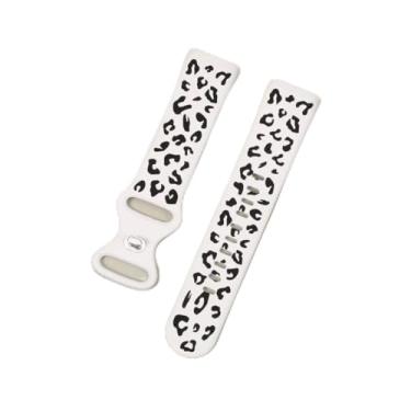 Imagem de Pulseira de silicone macio com estampa animal compatível com Fitbit Charge 6/5 - pulseira esportiva de dois tons, pulseira respirável de verão para mulheres e homens, branca