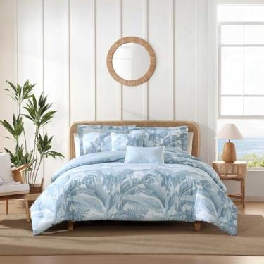 Imagem de Tommy Bahama - Conjunto de edredom King 100% algodão com textura macia e respirável, conjunto de cama de 5 peças com fronhas combinando e travesseiros de bônus (Palm Serenity Blue)