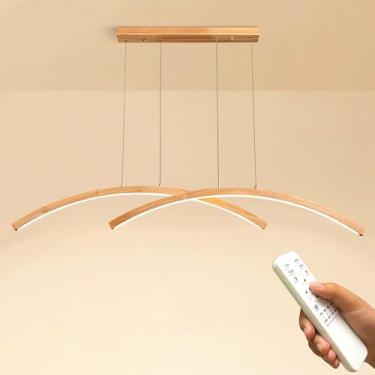 Imagem de Luminária pendente linear de LED Woodiness, moderna, em arco, com intensidade ajustável, ideal para salas de estar, quartos, salas de jantar, cozinhas e ilhas de cozinha. 120 cm de altura.