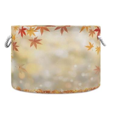 Imagem de JUZIHAI Cesta de armazenamento dobrável para cenário de outono, cesto de roupa suja para bebê, cobertor com alças de corda de algodão, caixa organizadora de armário dobrável para quarto, berçário