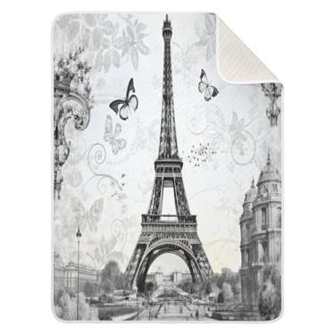 Imagem de Qilmy Cobertor de bebê Torre Eiffel de Paris 76 x 101 cm, cobertor infantil de algodão macio para meninos e meninas, cobertor leve e quente para bebês e bebês recém-nascidos