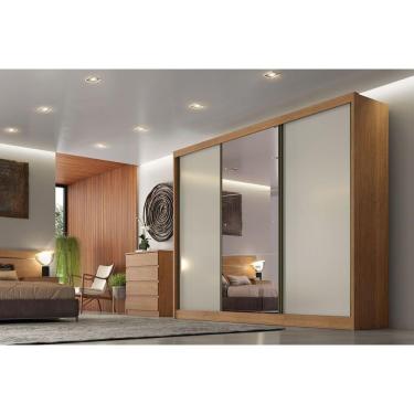 Imagem de Guarda Roupa Casal 3 Portas de Correr e 4 Gavetas c/ 1 Espelho Diamond/Toulon Plus Cumaru/Fendi - Novo Horizonte