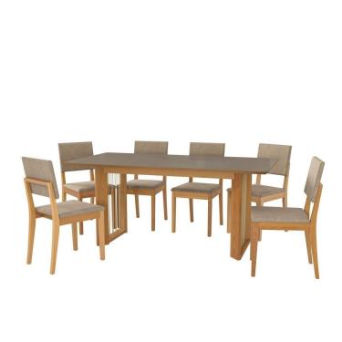 Imagem de Conjunto Sala De Jantar Dora Em Madeira Maciça 6 Cadeiras Linho Fendi