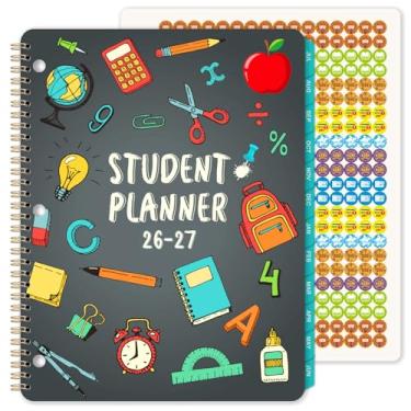 Imagem de Agenda escolar 2025-2026 - Agenda escolar mensal e semanal 2025-2026, julho de 2025 a junho de 2026, 23 x 28 cm, agenda mensal 2025-2026 com abas e páginas de notas, papel grosso, bolso traseiro