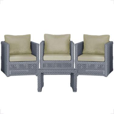 Imagem de Mesa E 3 Poltronas Madri Corda Náutica Estofado 7 Trama Prata