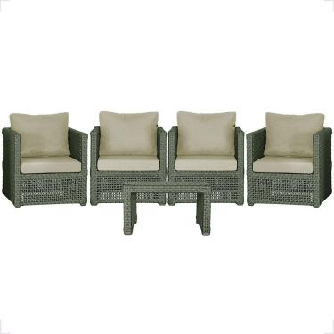 Imagem de Mesa E 4 Poltronas Madri Corda Náutica Estofado 7 Trama Verde