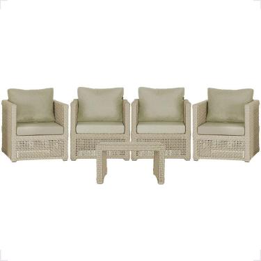 Imagem de Mesa E 4 Poltronas Madri Corda Náutica Estofado 7 Trama Rami
