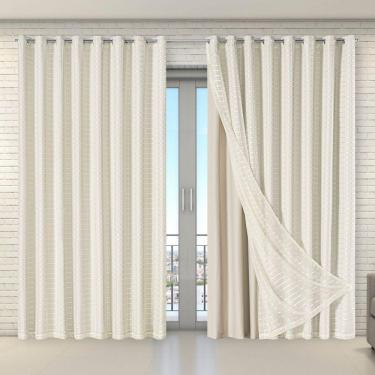 Imagem de Cortina Tecido Blecaute Com Voil Xadrez 2,70 M X 2,30 M 100% Poliéster - Bege