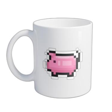Imagem de Caneca Xícara de Café Porcelana 300ml Com Desenho Porco Rosa Pixel Art