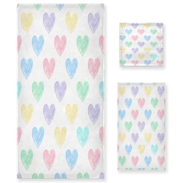 Imagem de Wassud Conjunto de 3 toalhas de banho coloridas para dia dos namorados, toalhas super macias e absorventes para banheiro, toalhas de banho de secagem rápida, toalha de banho para academia, spa, hotel