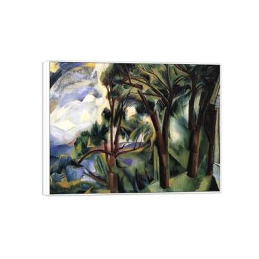 Imagem de David Burliuk Famosas impressões em tela de arte de parede prontas para pendurar. Paisagem 2. Pintura com moldura branca para decoração de sala de estar 50 x 65 cm 20 x 26 polegadas