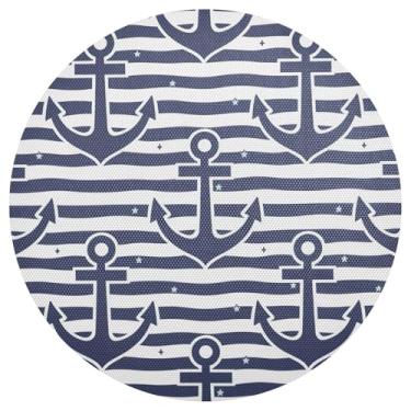 Imagem de Conjunto de 1 jogo americano de PVC da Nautical Anchors Navy 38 cm, tapetes de mesa de jantar laváveis
