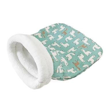 Imagem de EFDNK-HB Ninho aconchegante para animais de estimação para gatos e cães, saco de dormir para gatos, outono, inverno, com travesseiro, pelúcia macia, fofa, cachorrinho, gatinho, caverna (verde)