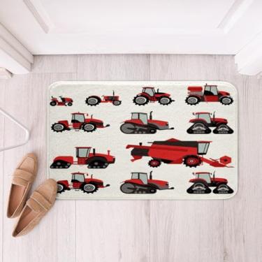 Imagem de Tapete de banheiro trator vermelho tapete de banheiro equipamento pesado antiderrapante tapete de banho absorvente de água crianças meninos colheitadeira trator banheira chuveiro lã tapete de banho veículos tapete de entrada para cozinha/sala de estar decoração 20" x 32"