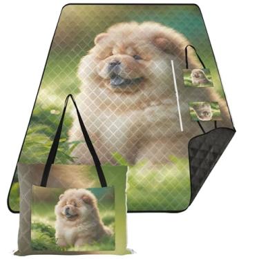 Imagem de TSENQUE Cobertor de praia para cachorro Puppy Chow Chow à prova de areia, à prova d'água, cobertor de acampamento estampado para grama, cobertor de piquenique dobrável, fofo, 299 cm x 203 cm