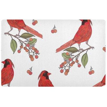 Imagem de TSENQUE Tapete floral cardeal pássaro vermelho engraçado decoração de varanda frontal, tapetes de entrada, tapetes de entrada internos laváveis para casa, 81 x 50 cm