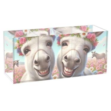 Imagem de TSENQUE Porta-lápis de acrílico personalizado de burro sorridente de animal para mesa de arte de marcador, suporte de maquiagem, copo de lápis, decoração decorativa de material de escritório