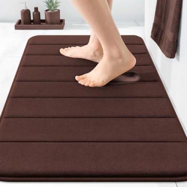 Imagem de OLANLY Tapete de banho listrado de espuma viscoelástica 76 x 50 cm, tapetes absorventes supermacios, secagem rápida, tapetes de chuveiro laváveis na máquina, tapete de banho, acessórios de decoração