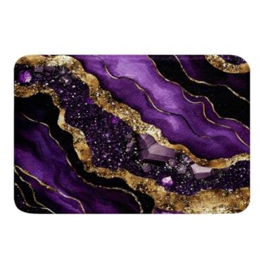 Imagem de Erosebridal Tapete de banheiro mármore para banheiro dourado roxo tapete para quarto estética tapete de banheiro mármore antiderrapante, tapete de entrada abstrato aquarela 41 x 61 cm