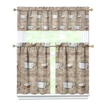 Imagem de Tapesb Conjunto de 3 peças de cortina de café e cozinha com saia de cortina engraçada para janela pequena sobre a pia essenciais para decoração de cozinha, quarto, lavanderia, 69,8 x 91,4 cm