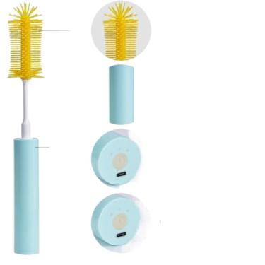 Imagem de Conjunto de escova de limpeza elétrica, escova rotativa de 360 graus para garrafa de bebê, escova de copo de cabo long