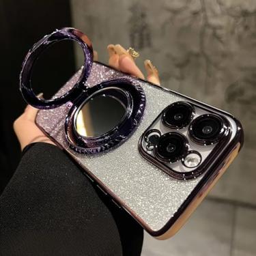 Imagem de Capa com efeito degradê e espelho brilhante para iPhone 15 14 13 11 12 16 17 Pro Max Air Xr Xs 16 Plus com suporte para maquiagem (para iPhone 13/Roxo)