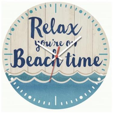 Imagem de Relógio de Parede Decorativo Praia e Mar 29cm Silencioso, Adesivado Ideal para Sala de Estar, Quarto Para Famílias Amantes do Estilo Marinho(marepraia02)