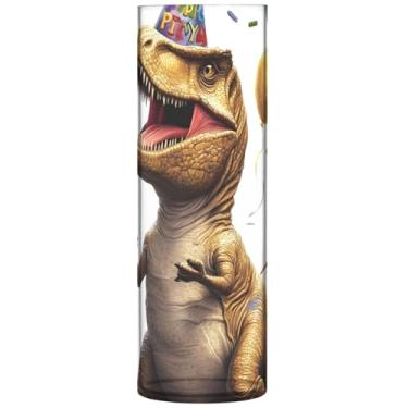 Imagem de Vaso cilíndrico vaso de flores T Rex presentes de aniversário vaso de flor alto plástico personalizado decoração de sala de impressão estética, 30 cm x 9,9 cm