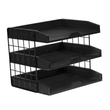 Imagem de oshhni Organizador de Arquivos de Mesa em Madeira com Três Camadas para Armazenamento de Arquivos, Ideal para Escritório, Casa e comércio.