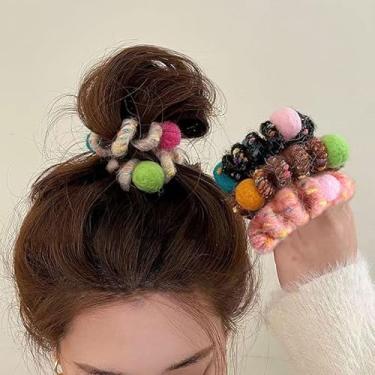 Imagem de 4 peças de laços de cabelo em espiral para mulheres, laços de cabelo macios com estilo diário, suportes de rabo de cavalo grossos e finos, bobina sem vincos e sem amassados, deslocamento e passeios